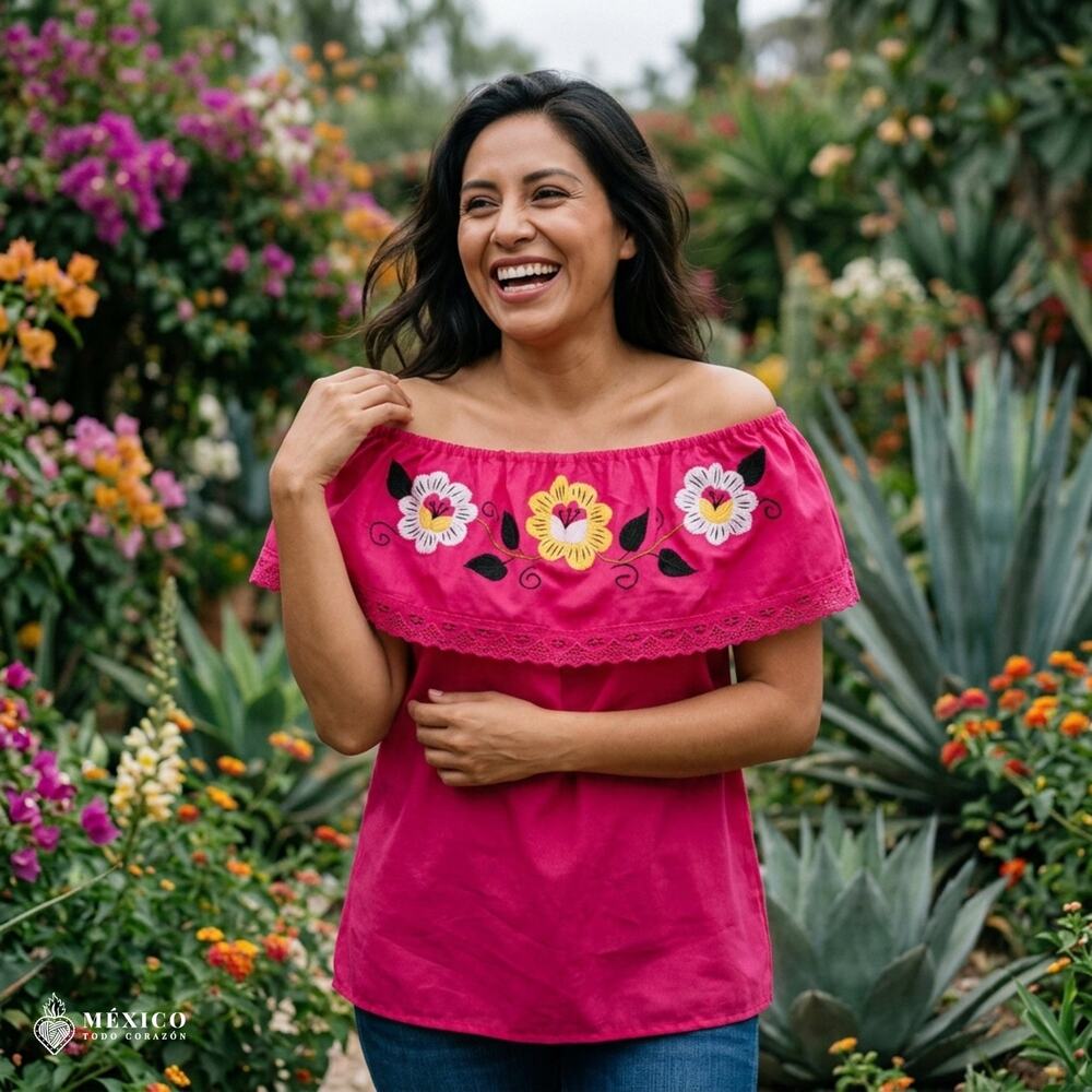 Traditional Mexican Off-the-Shoulder Peasant Blouse – Ruffle Top